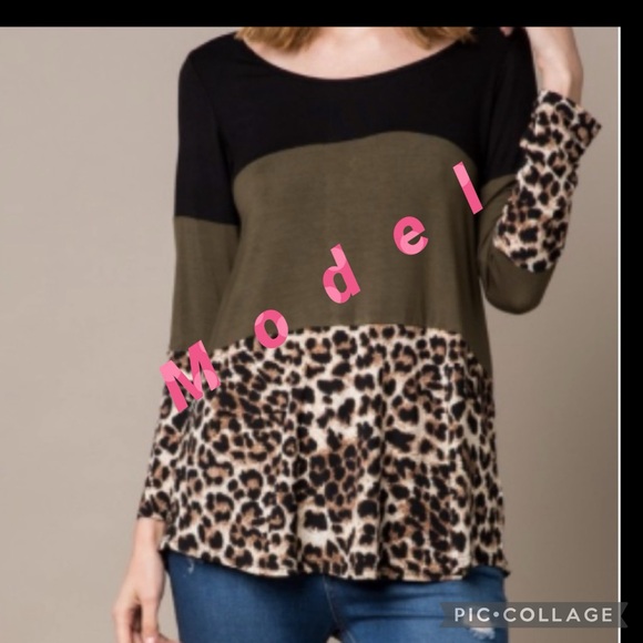 Bloomchick colorblock leopard print tunic w crochet and buttons down back SZ: XL - Picture 2 of 7